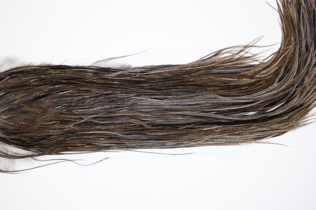 12318 Hebert Dry Fly Hackle Gold Grade Rooster Saddle Dark Grey Dun Ties Size 12-14