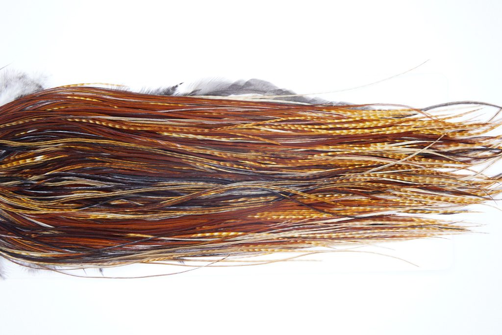 12325 Whiting Dry Fly Hackle Bronze Grade Rooster Saddle Dark Barred Ginger Ties Size 16-18