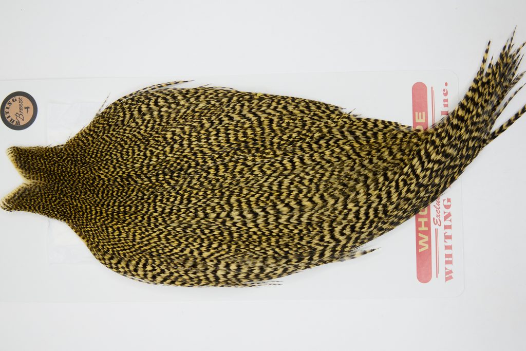 12382 Whiting Dry Fly Hackle Bronze Grade Rooster Cape Grizzly Golden Straw Ties Size 10-20